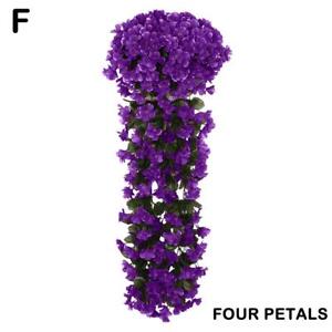 NEW Hanging-Wall Artificial Fake Silk Violet Orchid Flowers Rattan Plant Basket