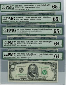 Fr. 2117C $50 1969C Federal Reserve Note 5 Consecutive #DC-2570 64-65EPQ PMG - Picture 1 of 2
