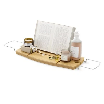 UMBRA AQUALA EXTENDABLE AND ADJUSTABLE BAMBOO BATH CADDY, NATURAL *DISTRESSED PK - Image 1 of 4