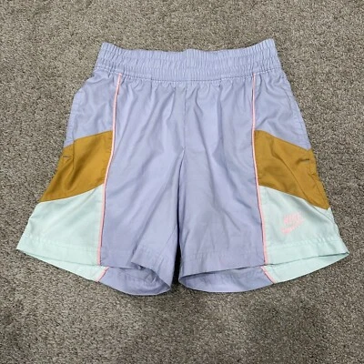 Nike Girl's Large Standard Fit Purple Color Block Heritage Woven Athletic Shorts - Image 1 of 4