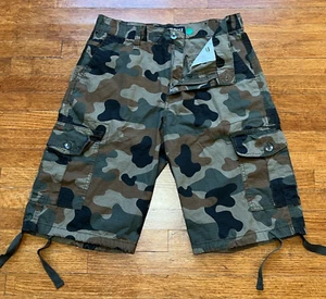 NWOT VTG Southpole Cargo Shorts Men 32 Frog Skin Camo Tassel Paratrooper Y2K 90s - Picture 1 of 9