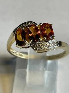Attractive 9 Carat Yellow Gold BROWN CITRINE & DIAMOND Ring - Picture 1 of 6