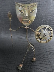 Metall Stammesfigur Votivkerze Kegel Räucherstäbchenhalter Speerschild 12 Zoll - Bild 1 von 5