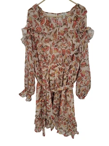 River Island Size 18 Dress Floral Belted Ruffle Long Sleeve - Picture 1 of 6