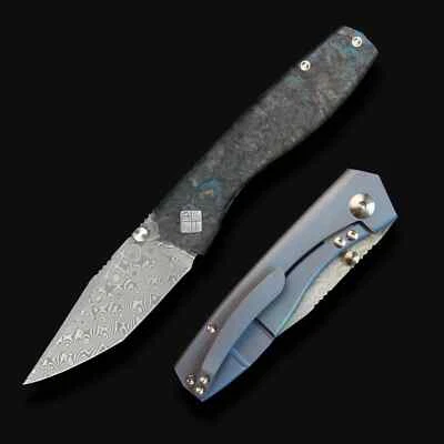 Ocaso Delos Folding Knife 3" Damascus Steel Blade Carbon Fiber/Titanium Handle - Image 1 of 4