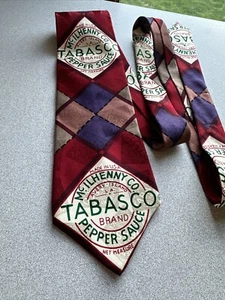 Vintage McIlhenny Co Tabasco Sauce 100% Silk Novelty Logo Patterned Necktie - Picture 1 of 5