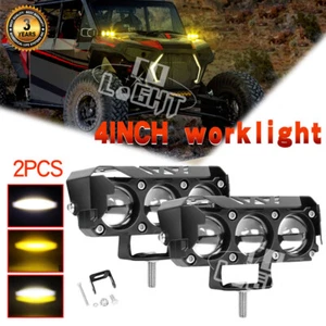 2X 4" LED Work Light Amber White Cube Pods Offroad Driving Fog Lamp UTV ATV SUV - Bild 1 von 9