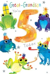 Tarjeta de quinto cumpleaños Great Nieto edad 5 ranas divertida inserto impreso hermoso verso - Imagen 1 de 2
