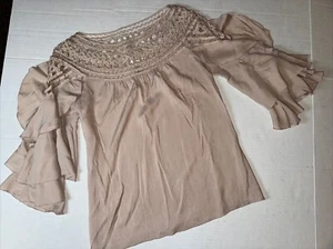 Esley Women’s Blouse Size Small Color Nude 3/4 Sleeves 60% Rayon - Picture 1 of 7