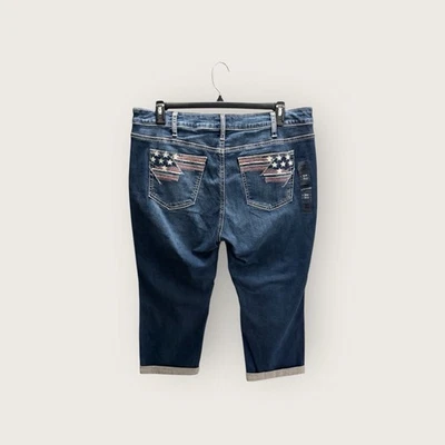 Jeans Plateados Suki Tiro Medio Capri Jeans Talla 18W Bandera Americana Estrellas Bordadas Foto 1 de 4