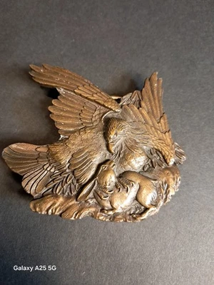 Vintage 1974 Bergamot Brass Works Eagle Hawk  Rabbit Belt Buckle Solid Brass - Image 1 of 4