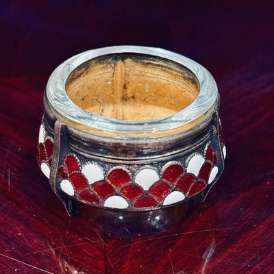 Salero vintage esmaltado URSS con revestimiento de vidrio, rojo blanco cloisonné ruso Foto 1 de 4