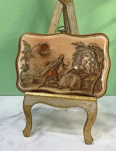 Vintage Wooden Decoupage Lacquered Plaque Wall Art Hanging Victorian Scene Watch - Picture 1 of 4