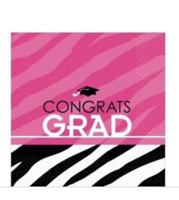 Graduation 'Zebra Party' Small Beverage Napkins (16ct) - Image 1 of 3