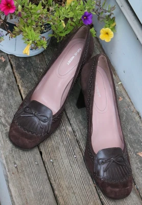 Nine West marrón gamuza y cuero con tacones Keltie y bloque de lazo talla 10 Foto 1 de 4