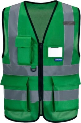 High Vis Vest Zipper Front High Visibility Vest with Phone & ID Pockets - Image 1 of 4