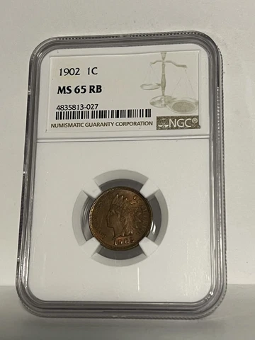 1902 Indian Head Cent NGC MS 65 RB Copper Penny Red Brown Philadelphia 1C Coin Cover