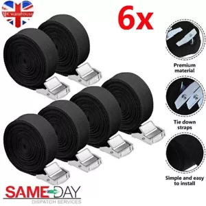 6 x Heavy Duty Ratchet Tie Down Straps Car Roof Rack Belts Quick Release 2.5M UK - Picture 1 of 18