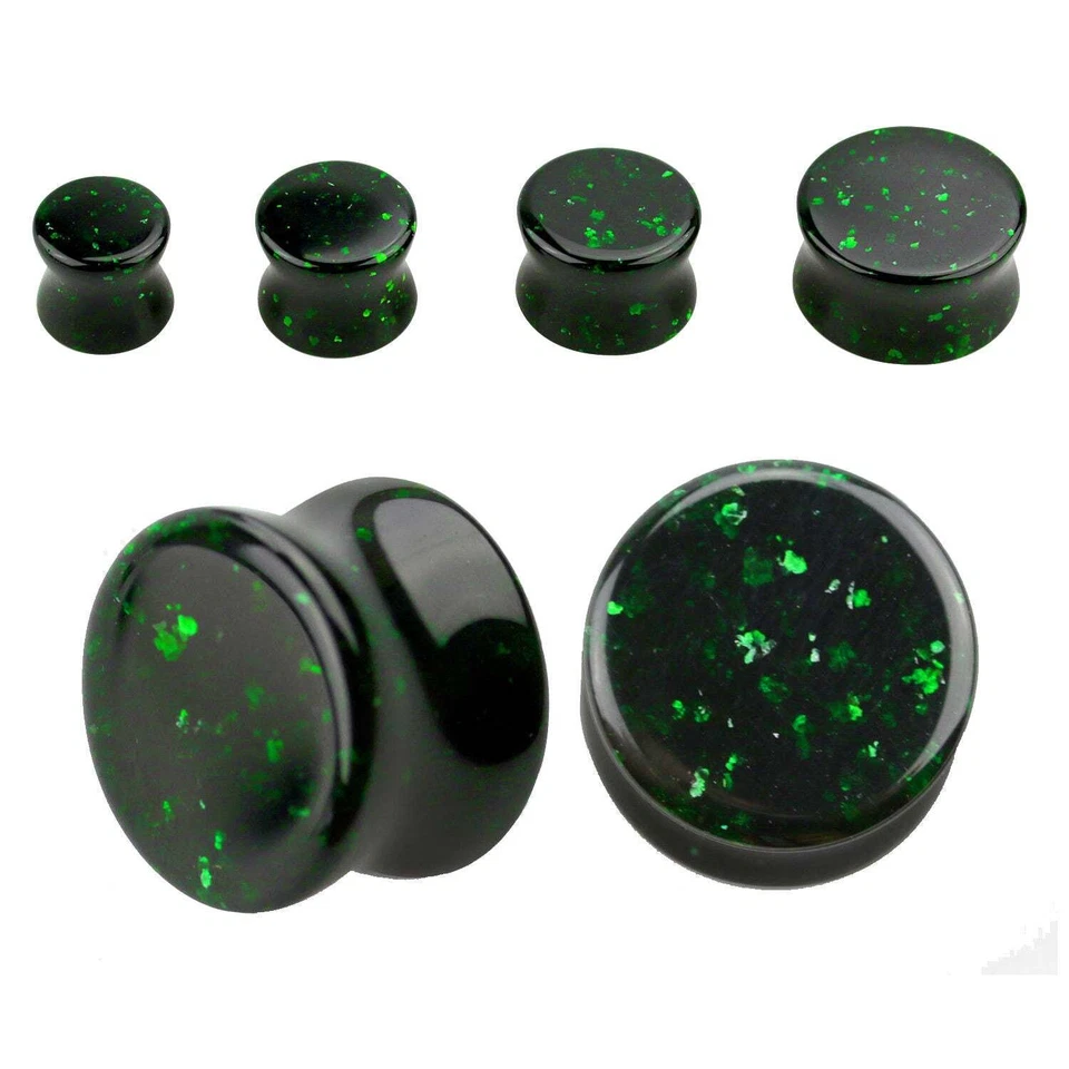 ❤ 4 - 20 mm Ohr Piercing Plug Glitter Stein Sandstein Grün Glitzern Flesh Tunnel - Bild 1 von 1