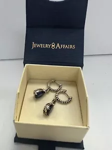 Pear Simulated Sapphire Dangle Earrings 925 Sterling Silver w/ Gold Accent - Picture 1 of 8