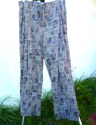 VTG 90S M L WINDHAM POINTE BROWN COTTON PANTS HAWAIIAN PALM TRIBAL WOMEN ELASTIC - Image 1 of 4