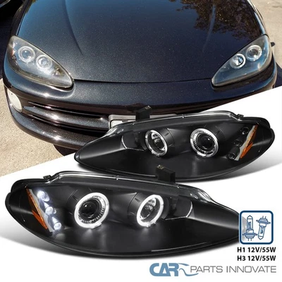 Black Fits 1998-2004 Dodge Intrepid LED Halo Projector Headlights Lamps L+R - Image 1 of 4