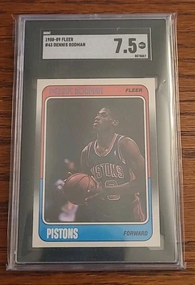 1988-89 Fleer #43 DENNIS RODMAN RC SGC 7.5 NM+ Pistons Bulls HOF  - Image 1 of 2