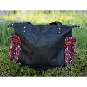 Artisan Guatemalan Convertible Day Bag CDB 100% black leather and huipil bag - Picture 1 of 8