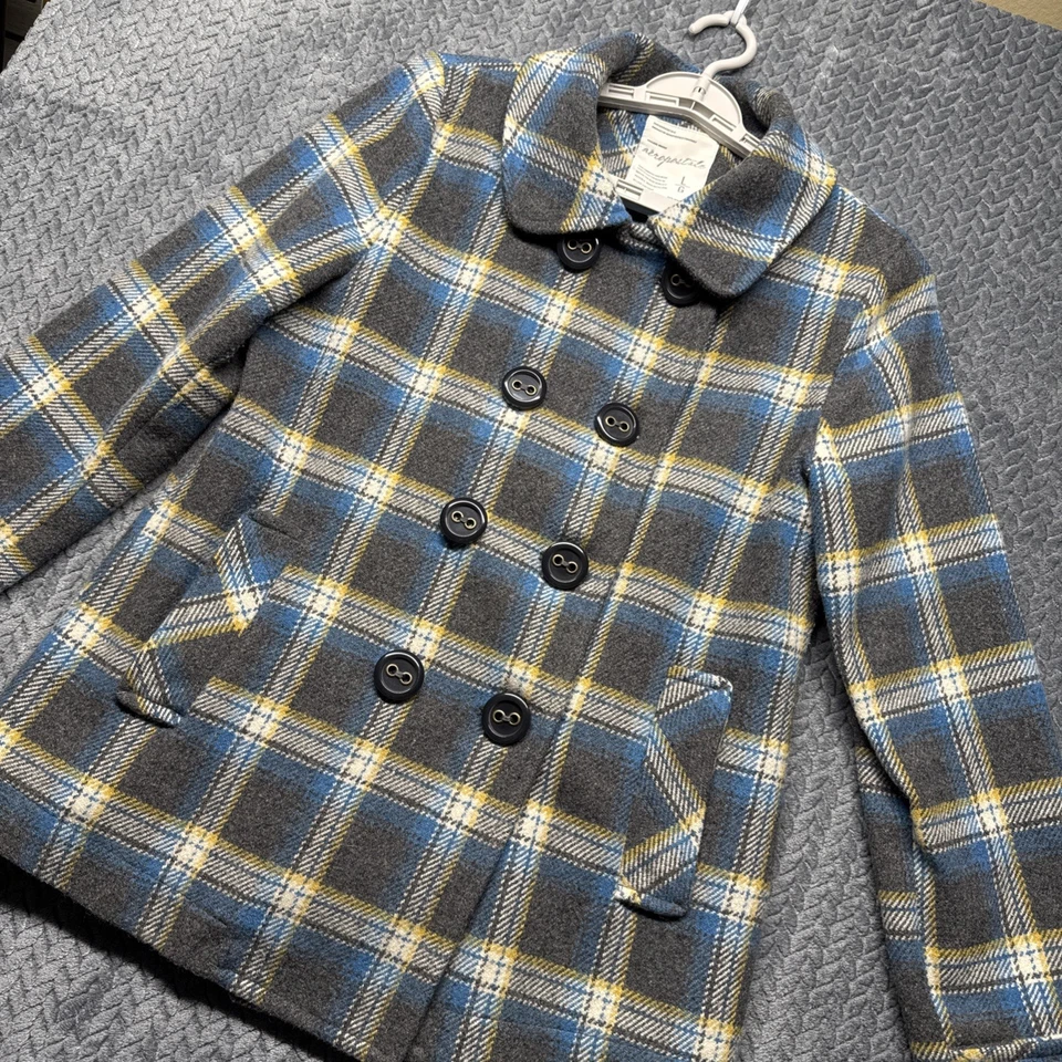 Chaqueta chaquetón Aeropostale para mujer L gris azul mezcla de lana a cuadros doble pecho Foto 1 de 4