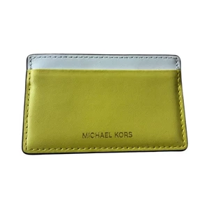 Michael Kors Card Case Holder White and Yellow Leather Slim Wallet - Picture 1 of 6