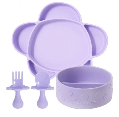 Placa de control de porciones - Placas de succión de silicona - Juego de 4 piezas, sin BPA.Lavanda Foto 1 de 3