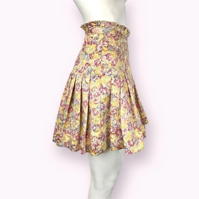 Falda circular plisada floral dorada metálica y rosa Zac Posen  Foto 1 de 4