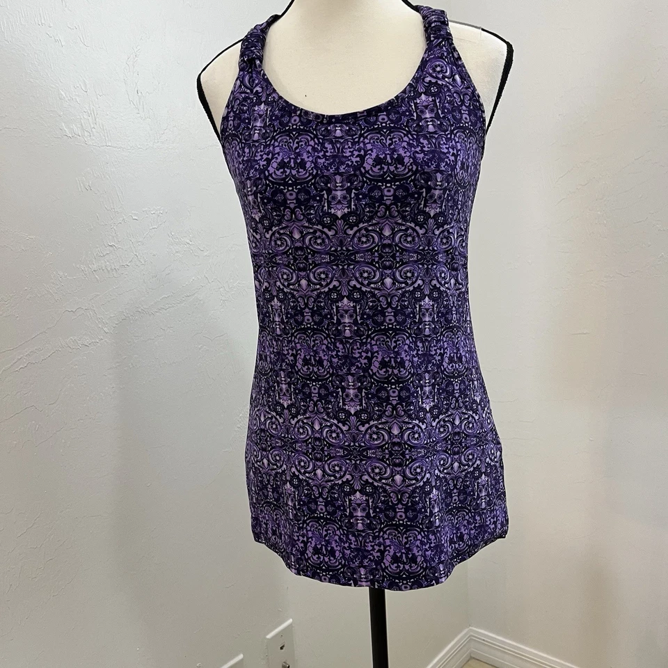 Athleta women's tank top Shelf Bra yoga tennis running Size S Purple Print - Image 1 of 4