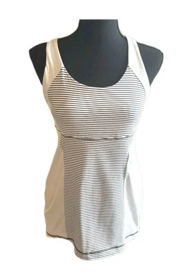 Sujetador LuluLemon Tank Talla S M Hyper Stripe Doble Cruzado Espalda Energía Marfil      Foto 1 de 4