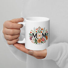 Ceramic mug with flowers design,gift for mom,grandmam, White glossy mug with11oz
