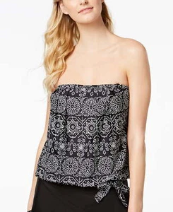 24th & Ocean camiseta tankini para mujer con corbata lateral impresa con corbata lateral pequeña negra - Imagen 1 de 2