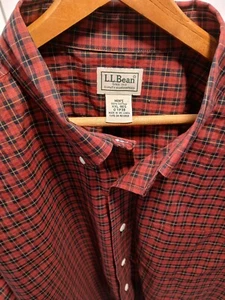 L.L. Bean Button Dow Shirt Mens XXL Reg Brick Red Plaid Long Sleeve 100% Cotton - Picture 1 of 4