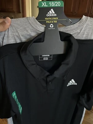 BLACK, GREY  adidas Youth Performance Polo and Tee Set - Image 1 of 2