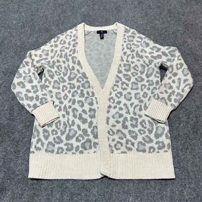Gap Cardigan Womens Extra Small White Leopard Print Cotton Sweater Comfort - Image 1 of 4