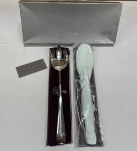 VINTAGE 1982 GERITY GEORGIAN SILVER PLATED SERVING SPOON AND SALAD FORK SET NIB - Picture 1 of 18