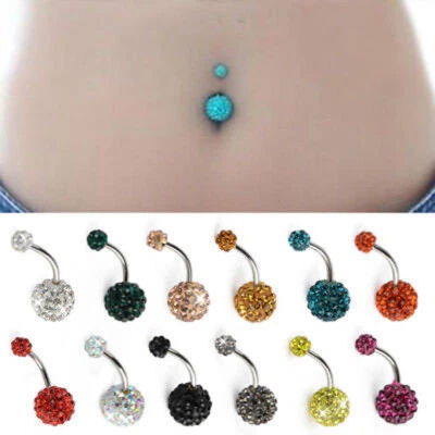Colorful Diamond Ball Belly Button Ring Stainless Steel Navel Stud Body Piercing - Image 1 of 4