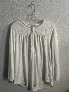 NWT LUCKY BRAND Embroidered Cotton Henley Top Color: IVORY - Size: L - Picture 1 of 3