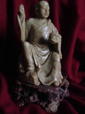 Raro Antiguo Chino Grande Tallado a Mano Shoushan Estatua Abanico Chi Bola Guerrero Kung Fu Foto 1 de 4