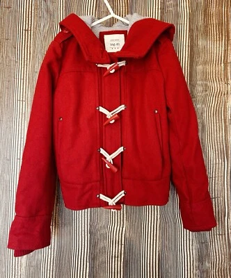 Abrigo de lana rojo Htg.81 Forever 21 niños capucha de montar cierre de cremallera alternancia talla XS Foto 1 de 4