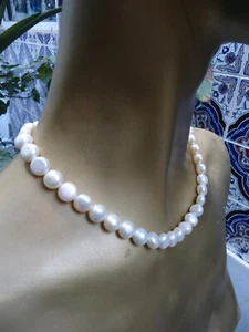 Pure White Cultured Lg Button Pearl 17" 45cm Necklace Magnetic Silver 925 Clasp - Picture 1 of 9