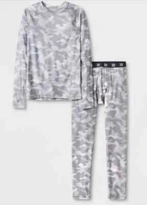 Boys' 2pk Long Sleeve Thermal Camo Top Fitted Tights Set All in Motion Gray S - Picture 1 of 3