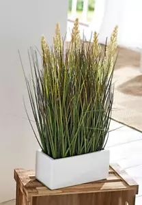 Deko Kunst Pflanze "Gras" 46 cm hoch im Porzellan Topf Gräser Zier Zimmer Büro - Bild 1 von 4