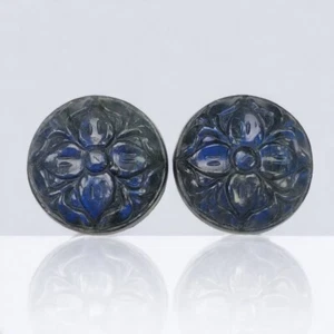 59.50cts Natural Untreated Labradorite Gemstone Hand Carved Round Shape 23*7mm - Picture 1 of 5