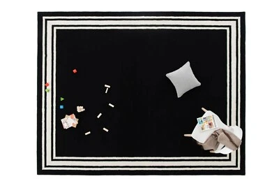 Border Black Hand Tufted Woolen Area Rug Carpets for Home, Bedroom, Any Room - Image 1 of 4