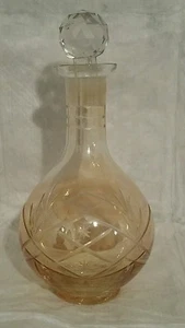 Irridesent Amber Decanter Etched Glass Bottle - Picture 1 of 9